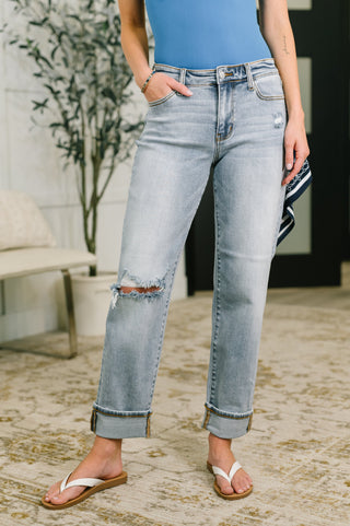 Judy Blue Alex Mid Rise Boyfriend Jean with Bandana Loop - Exclusive