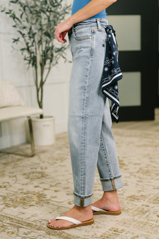 Judy Blue Alex Mid Rise Boyfriend Jean with Bandana Loop - Exclusive