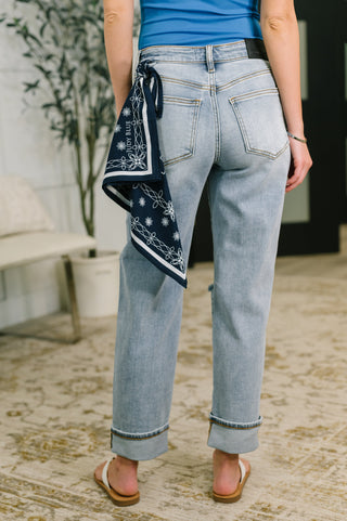 Judy Blue Alex Mid Rise Boyfriend Jean with Bandana Loop - Exclusive
