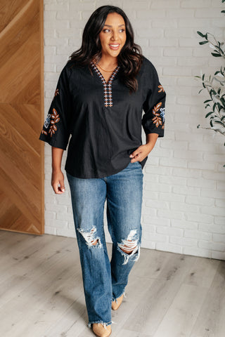 One Eleven North All In Me Embroidered V-Neck Blouse