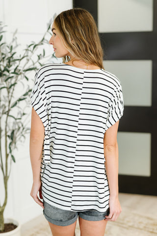 Haptics All Lined Up Dolman Sleeve Top in Black Ivory