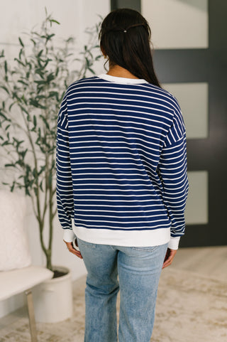 Zenana Almost Therapeutic Drop Shoulder Pullover in Navy