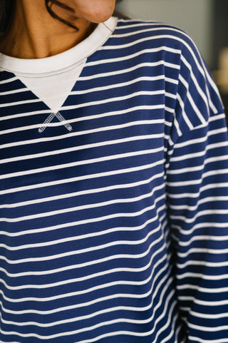 Zenana Almost Therapeutic Drop Shoulder Pullover in Navy