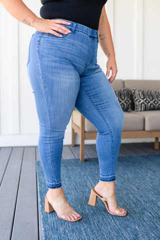 Judy Blue Amanda High Rise Pull on Release Hem Skinny Jeans - Exclusive