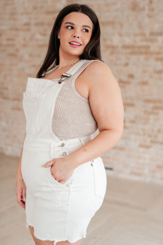 Judy Blue Anna High Rise Garment Dyed Cutoff Shortalls in Ecru - Exclusive