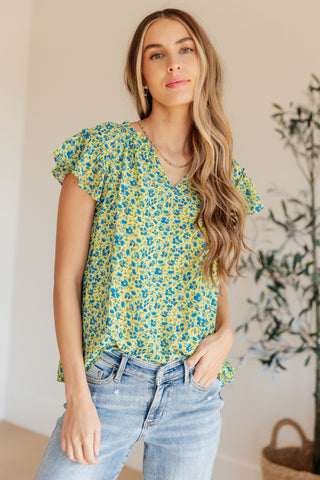 Kori Anywhere We Go Flutter Sleeve Top in Blue Combo