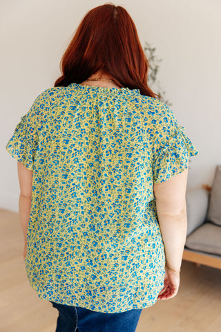 Kori Anywhere We Go Flutter Sleeve Top in Blue Combo