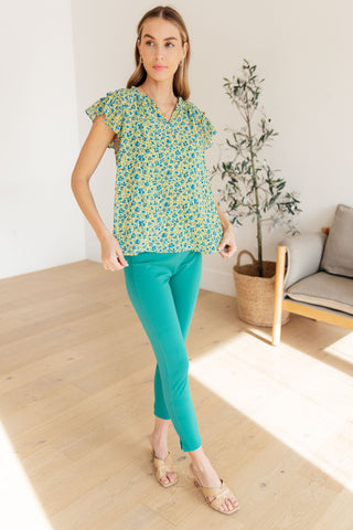 Kori Anywhere We Go Flutter Sleeve Top in Blue Combo