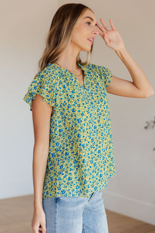 Kori Anywhere We Go Flutter Sleeve Top in Blue Combo