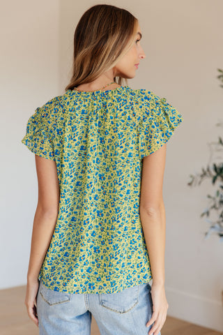 Kori Anywhere We Go Flutter Sleeve Top in Blue Combo