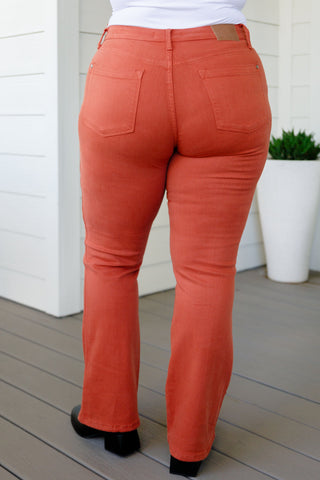 Judy Blue Autumn Mid Rise Slim Bootcut Jeans in Terracotta - Exclusive