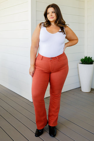 Judy Blue Autumn Mid Rise Slim Bootcut Jeans in Terracotta - Exclusive