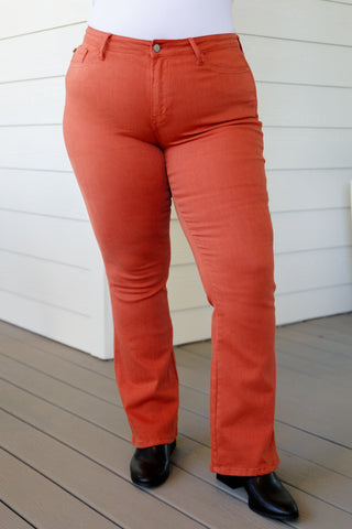 Judy Blue Autumn Mid Rise Slim Bootcut Jeans in Terracotta - Exclusive