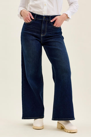 Judy Blue High Waist Lux Dark Twighlight Retro Wide Leg Denim Jeans 82748 - Petite