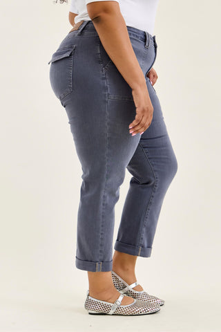 Judy Blue High Waist Aurora Weekender Garment Dyed Vintage Indigo Cuffed Slim Straight Jogger Denim Jeans 881194