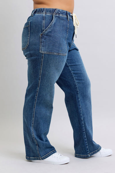 Judy Blue High Waist Drawstring Wide Leg Denim Jeans 88856-Jeans-Sunshine and Wine Boutique