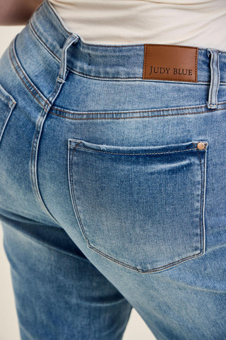 Judy Blue High Waist Tummy Control Contrast Wash Straight Denim Jeans 88794
