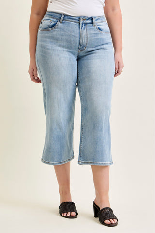 Judy Blue Mid Rise Wide Leg Crop Denim Jeans 82690
