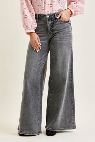 Judy Blue Mid Rise Gray Split Back Yoke Palazzo Denim Jeans 881134
