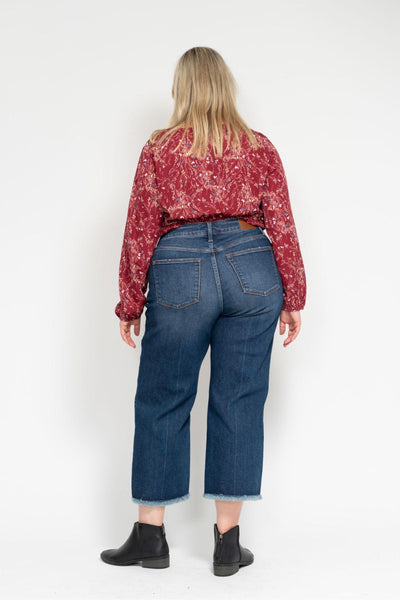 Judy Blue High Waist Button Fly Destroy Wide Leg Crop Denim Jeans 88887-Jeans-Sunshine and Wine Boutique