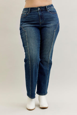 Judy Blue Mid Rise Western Seam Detail Straight Denim Jeans 881039