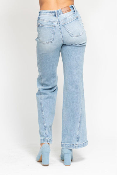 Judy Blue High Waist Side Seam Insert Detail Retro Wide Leg Denim 88766-Jeans-Sunshine and Wine Boutique