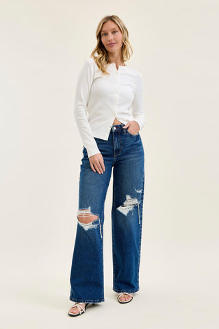 Judy Blue High Waist Rigid Magic Adjustable Tabs Column Straight Denim Jeans 881115