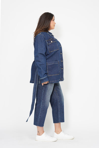 Judy Blue Mid Length Denim Utility Side Slit Jacket 7876-Jeans-Sunshine and Wine Boutique