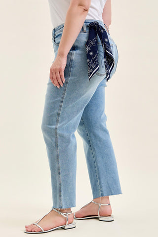 Judy Blue Mid Rise Bandana Loop Ankle Straight Denim Jeans 881120
