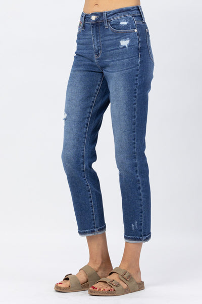 Judy Blue Hi-Rise Rainbow Embroidery Cropped Straight Leg Jeans 88438 - Exclusive-Jeans-Sunshine and Wine Boutique