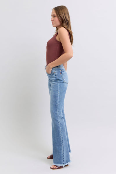 Judy Blue High Waist Fray Hem Bootcut Denim Jeans 82486-Jeans-Sunshine and Wine Boutique