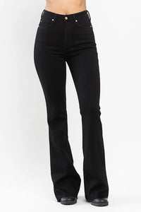 Judy Blue High Rise Tummy Control Black Flare Denim Jeans 88699-Jeans-Sunshine and Wine Boutique