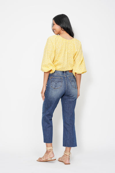 Judy Blue High Waist Back Pocket Embroidery Crop Wide Leg Denim 88873-Jeans-Sunshine and Wine Boutique