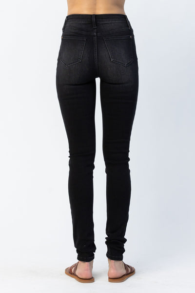 Judy Blue High Waist Un-cuffed Black Tall Skinny Denim Jeans 88450-Jeans-Sunshine and Wine Boutique