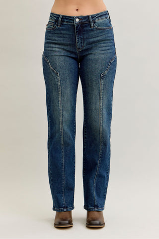 Judy Blue Mid Rise Western Seam Detail Straight Denim Jeans 881039