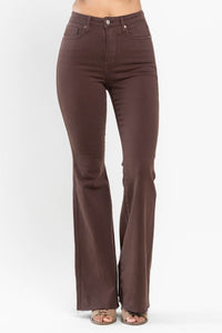 Judy Blue High Waist Tummy Control Garment Dyed Flare Denim, Espresso 88803 - Exclusive-Jeans-Sunshine and Wine Boutique