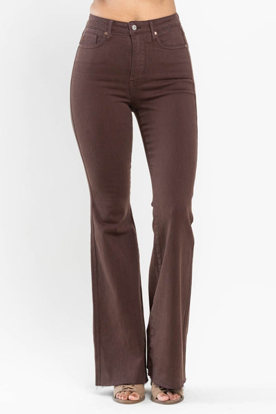 Judy Blue High Waist Tummy Control Garment Dyed Flare Denim, Espresso 88803 - Exclusive-Jeans-Sunshine and Wine Boutique