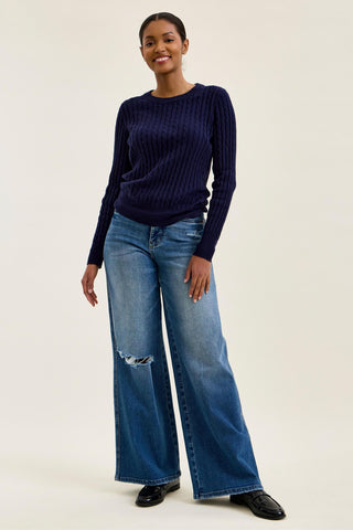 Judy Blue High Waist Tummy Control Leopard Waistband Lux Retro Wide Leg Denim Jeans 881192