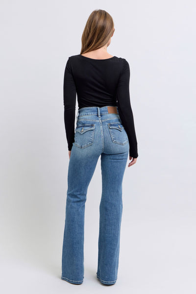 Judy Blue High Waist Double Button Tinted Flare Denim Jeans 82630-Jeans-Sunshine and Wine Boutique