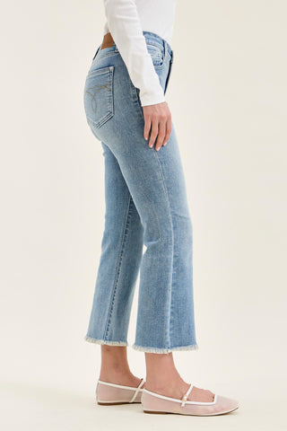 Judy Blue Mid Rise Frayed Hem Kick Flare Denim Jeans 82721