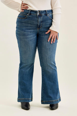 Judy Blue High Waist Tummy Control Double Button Flare Denim Jeans 881018 - Petite