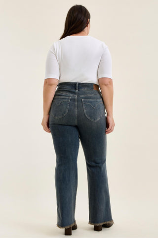 Judy Blue High Waist Double Button Vintage Grey Cast Daisy Bootcut Denim Jeans 82734