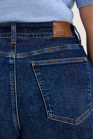 Judy Blue High Waist Adjustable Waistband Tabs Raw Hem Retro Wide Leg Denim Jeans 881114 - Petite