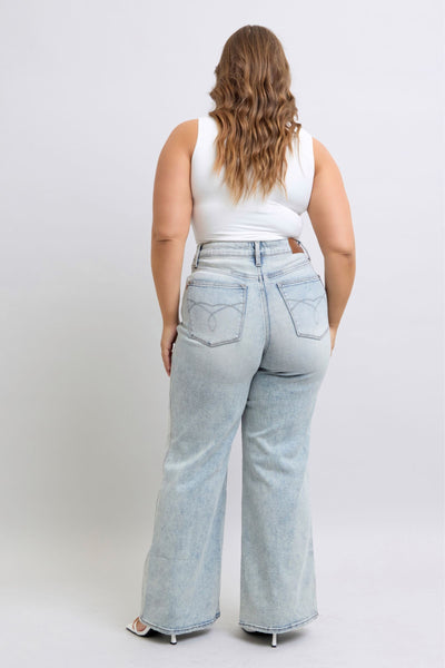 Judy Blue High Waist Tummy Control Retro Wide Leg Denim Jeans 88867-Jeans-Sunshine and Wine Boutique