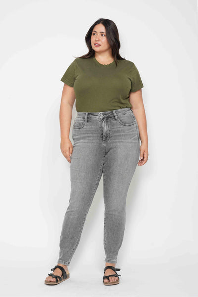 Judy Blue Mid Rise Tummy Control Shield Pockets Skinny Denim Jeans 88862-Jeans-Sunshine and Wine Boutique