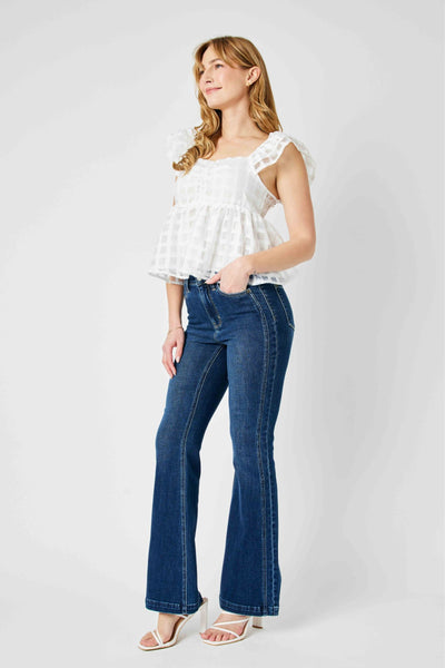 Judy Blue High Waist Angled Side Seam Detail Flare Denim 82538-Jeans-Sunshine and Wine Boutique