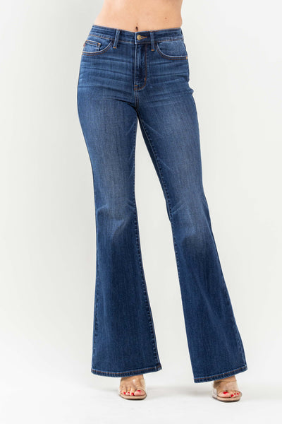 Judy Blue High Waist Classic Contrast Flare Denim 82591-Jeans-Sunshine and Wine Boutique