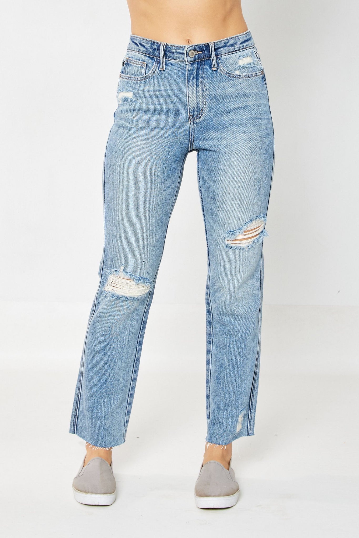 Judy Blue High Rise Rigid Magic Destroy Straight Jeans 88736 - Exclusive-Jeans-Sunshine and Wine Boutique
