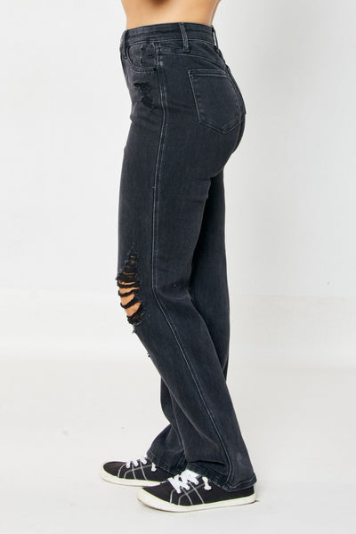 Judy Blue High Rise Rigid Magic 90's Distressed Straight Jeans in Black 88737-Jeans-Sunshine and Wine Boutique