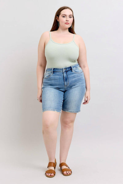 Judy Blue High Waist Vintage Wash Bermuda Denim Short 152101-Shorts-Sunshine and Wine Boutique